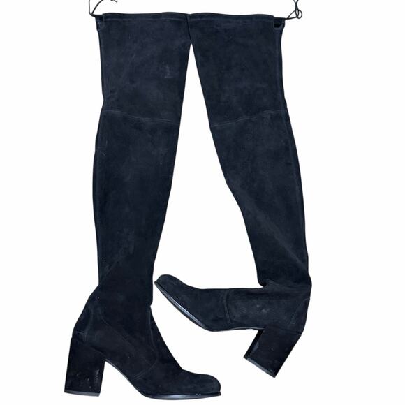 Stuart Weitzman Hiline Black Suede OTK Boots 3.5” Block Heel Size 10M Rare Chic - Picture 12 of 16